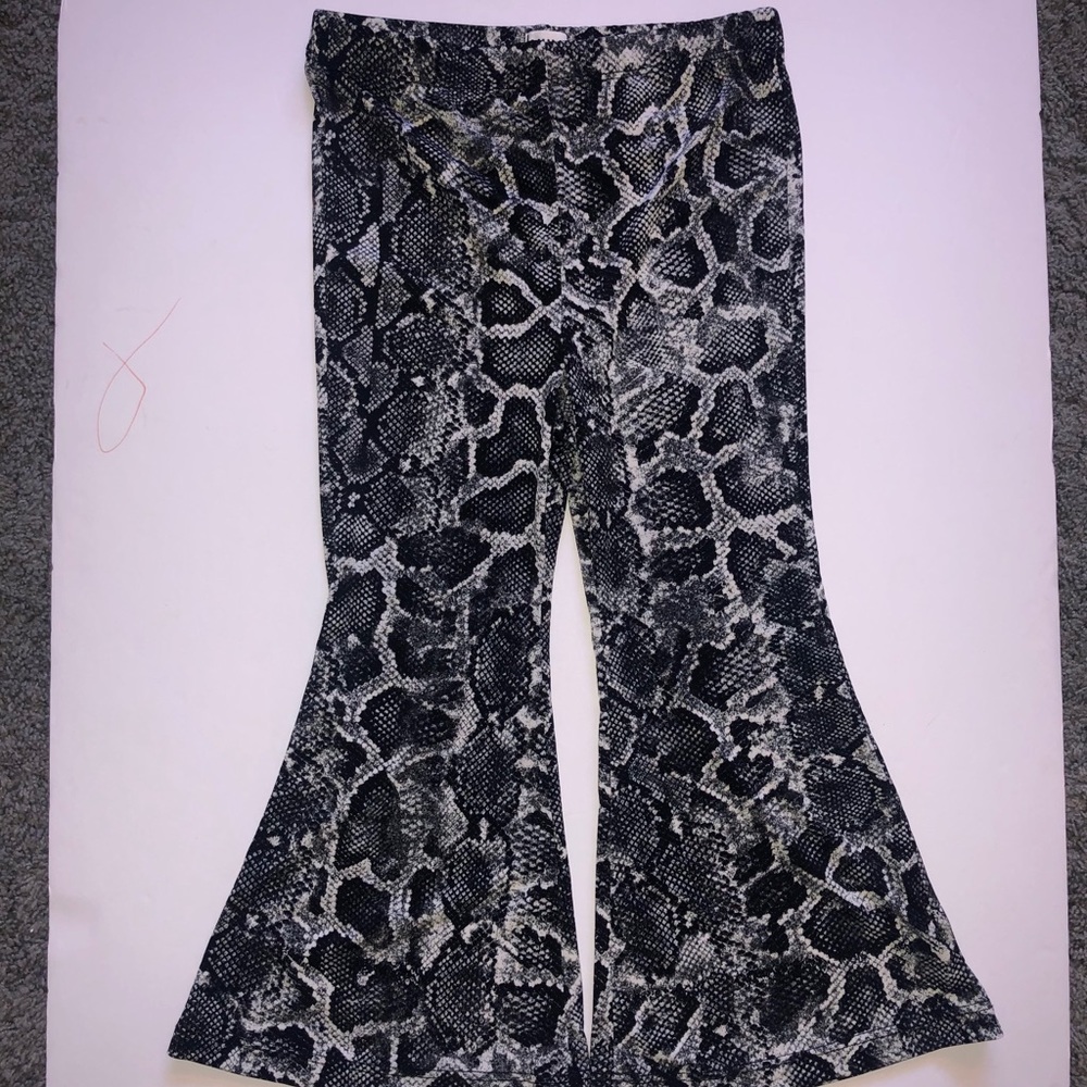 MUMU Mini Snakeskin Bell bottom Pants